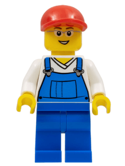 LEGO Overalls Blue over V-Neck Shirt Red Short Bill Cap Glasses (cty0178) minifigure