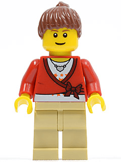 LEGO Sweater Cropped with Bow Heart Necklace Reddish Brown Hair Female Ponytail Brown Eyebro (cty0179) Town / City Minifigure