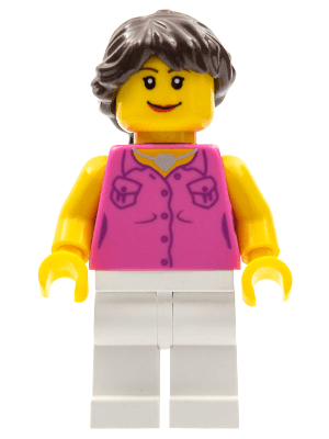 LEGO Dark Pink Vest and Heart Necklace Dark Brown Hair Ponytail Long French Braided (cty0181) Town / City Minifigure