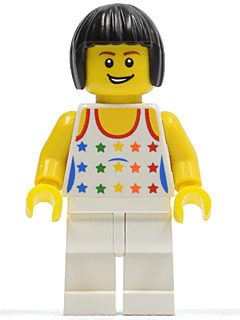 LEGO Shirt with Female Rainbow Stars Pattern Black Bob Cut Hair (cty0182) Town / City Minifigure