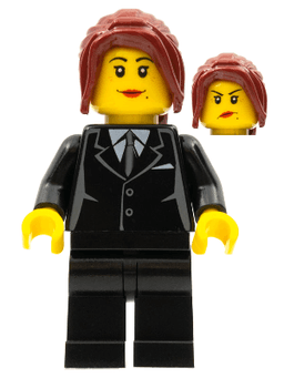 LEGO Suit Black Dark Red Hair Ponytail Long Female Dual Sided Head (cty0183) minifigure