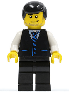 LEGO Black Vest with Blue Striped Tie Black Male Hair (Bus Driver) (cty0186) minifigure