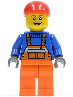 LEGO Overalls with Safety Stripe Orange Red Short Bill Cap (cty0188) Town / City Minifigure