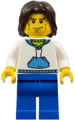 LEGO White Hoodie with Medium Blue Pocket Dark Brown Mid-Length Tousled Hair (cty0190) Town / City Minifigure