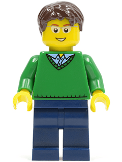 LEGO Green V-Neck Sweater Dark Brown Short Tousled Hair Glasses (cty0191) minifigure