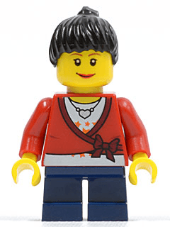LEGO Sweater Cropped with Bow Heart Necklace Dark Blue Short Legs Black Female Hair Ponytail (cty0193) minifigure