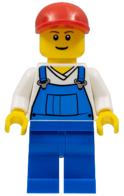 LEGO Overalls Blue over V-Neck Shirt Red Short Bill Cap (cty0202) minifigure