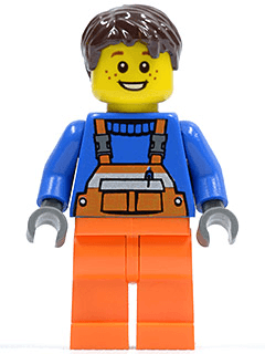 LEGO Overalls with Safety Stripe Orange Dark Brown Tousled Hair (cty0215) Town / City Minifigure