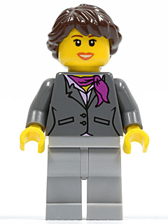 LEGO Dark Bluish Gray Jacket with Magenta Scarf Dark Brown Hair Ponytail Long French Braided Brown Eyebrows (cty0220) minifigure