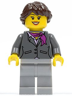 LEGO Dark Bluish Gray Jacket with Magenta Scarf Dark Brown Hair Ponytail Long French Braided Black Eyebrows (cty0220a) minifigure