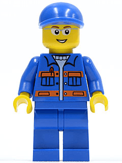 LEGO Blue Jacket with Pockets and Orange Stripes Blue Short Bill Cap Glasses (cty0224) minifigure