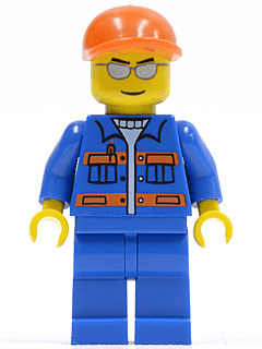 LEGO Blue Jacket with Pockets and Orange Stripes Orange Short Bill Cap Silver Sunglasses (cty0227) minifigure