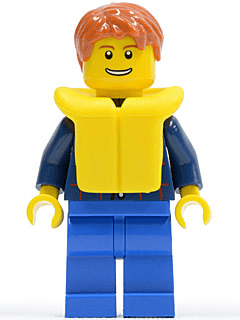 LEGO Plaid Button Shirt Dark Orange Short Tousled Hair Yellow Life Jacket (cty0232) Town / City Minifigure