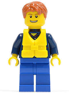 LEGO Plaid Button Shirt Dark Orange Short Tousled Hair Yellow Life Jacket Center Buckle (cty0232a) minifigure