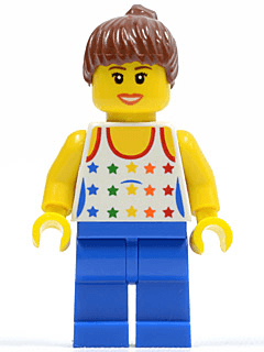 LEGO Shirt with Female Rainbow Stars Pattern Reddish Brown Ponytail Hair Brown Eyebrows (cty0233) minifigure