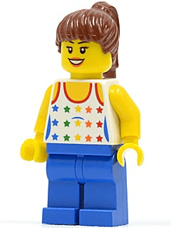 LEGO Shirt with Female Rainbow Stars Pattern Reddish Brown Ponytail Hair Black Eyebrows (cty0233a) Town / City Minifigure