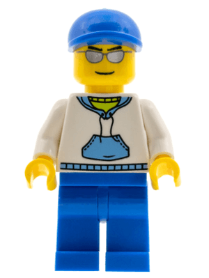 LEGO White Hoodie with Medium Blue Pocket Blue Short Bill Cap (cty0234) Town / City Minifigure