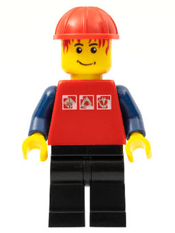 LEGO Red Shirt with 3 Silver Logos Messy Red Hair Red Construction Helmet (cty0244) minifigure