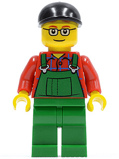 LEGO Overalls Farmer Green Black Short Bill Cap and Glasses (cty0245) Town / City Minifigure