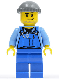 LEGO Overalls with Tools in Pocket Blue Dark Bluish Gray Knit Cap (cty0247) Town / City Minifigure