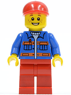 LEGO Blue Jacket with Pockets and Orange Stripes Red Short Bill Cap (cty0248) minifigure