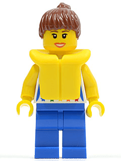 LEGO Shirt with Female Rainbow Stars Pattern Reddish Brown Ponytail Hair Life Jacket (cty0249) Town / City Minifigure