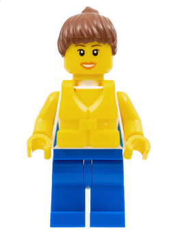 LEGO Shirt with Female Rainbow Stars Pattern Reddish Brown Ponytail Hair Life Jacket Center Buckle (cty0249a) minifigure