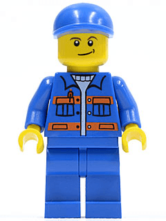 LEGO Blue Jacket with Pockets and Orange Stripes Blue Short Bill Cap Crooked Smile (cty0258) minifigure