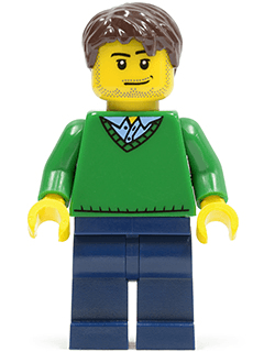 LEGO Green V-Neck Sweater Dark Brown Short Tousled Hair Smirk and Stubble Beard (cty0261) Town / City Minifigure