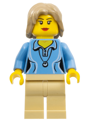 LEGO Medium Blue Female Shirt with Two Buttons and Shell Pendant Dark Tan Mid-Length Tousled (cty0262) Town / City Minifigure
