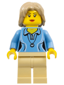 LEGO Medium Blue Female Shirt with Two Buttons and Shell Pendant Dark Tan Mid-Length Tousled Hair (cty0262) minifigure