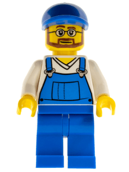 LEGO Overalls Blue over V-Neck Shirt Blue Short Bill Cap Beard and Glasses (cty0268) minifigure