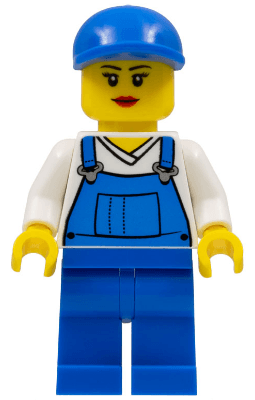 LEGO Overalls Blue over V-Neck Shirt Blue Short Bill Cap Eyelashes and Smile (cty0269) minifigure