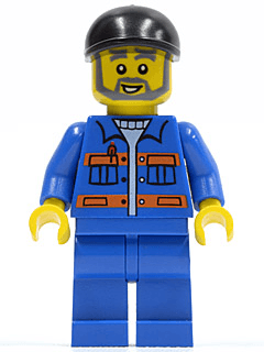 LEGO Blue Jacket with Pockets and Orange Stripes Black Short Bill Cap Gray Beard (cty0290) minifigure