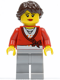 LEGO Sweater Cropped with Bow Heart Necklace Dark Brown Hair Ponytail Long French Braided (cty0292) Town / City Minifigure
