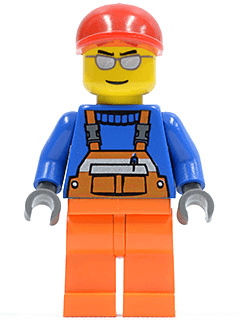 LEGO Overalls with Safety Stripe Orange Red Short Bill Cap Silver Sunglasses (cty0294) Town / City Minifigure