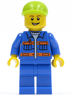 LEGO Blue Jacket with Pockets and Orange Stripes Lime Short Bill Cap (cty0295) Town / City Minifigure