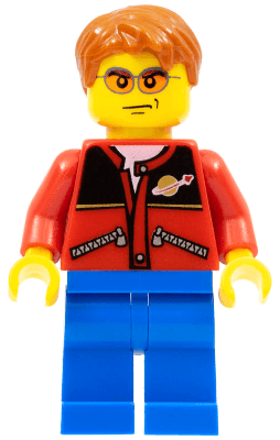 LEGO Red Jacket with Zipper Pockets and Classic Space Logo Dark Orange Short Tousled Hair Orange Sunglasses (cty0308) minifigure