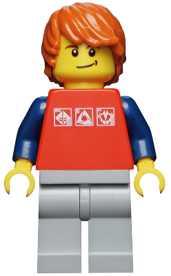 LEGO Red Shirt with 3 Silver Logos Light Bluish-Gray Legs Dark Orange Hair (cty0312) minifigure