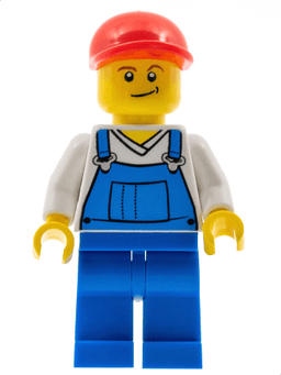 LEGO Overalls Blue over V-Neck Shirt Red Short Bill Cap Crooked Smile (cty0320) minifigure