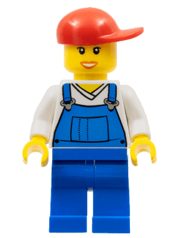 LEGO Overalls Blue over V-Neck Shirt Red Short Bill Cap (cty0321) minifigure