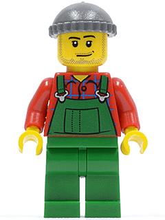 LEGO Overalls Farmer Green Dark Bluish Gray Knit Cap (cty0326) minifigure