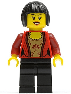 LEGO Female Corset with Gold Panel Front and Lace Up Back Pattern Black Bob Cut Hair (cty0327) minifigure