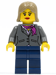 LEGO Dark Bluish Gray Jacket with Magenta Scarf Dark Tan Female Hair (cty0329) minifigure