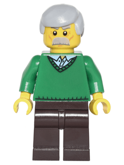 LEGO Green V-Neck Sweater Light Bluish Gray Male Hair (cty0330) minifigure