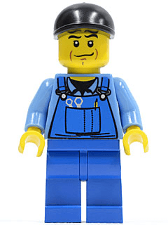LEGO Overalls with Tools in Pocket Blue Black Short Bill Cap Chin Dimple (cty0335) minifigure