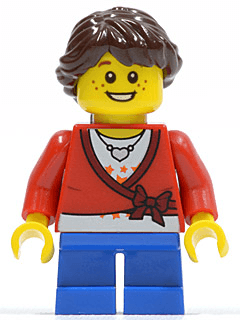 LEGO Sweater Cropped with Bow Heart Necklace Blue Short Legs Dark Brown Hair Ponytail Long F (cty0339) Town / City Minifigure