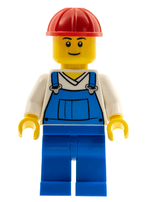 LEGO Overalls Blue over V-Neck Shirt Red Construction Helmet (cty0340) Town / City Minifigure