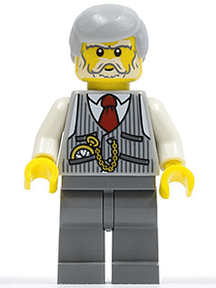 LEGO Pinstripe Vest Red Tie and Pocket Watch Light Bluish Gray Male Hair (cty0353) Town / City Minifigure