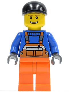 LEGO Overalls with Safety Stripe Orange Black Short Bill Cap Brown Eyebrows (cty0365) minifigure